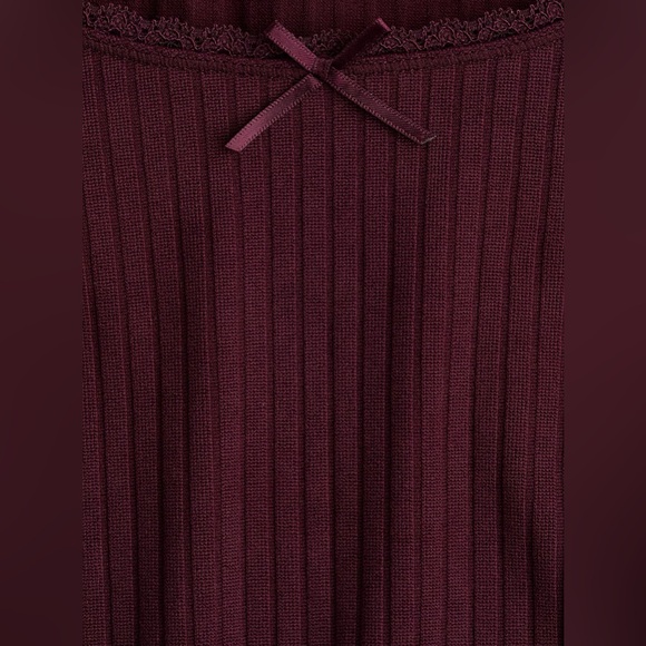 H&M RIBBED JERSEY TOP Burgundy Size XS - Picture 6 of 7